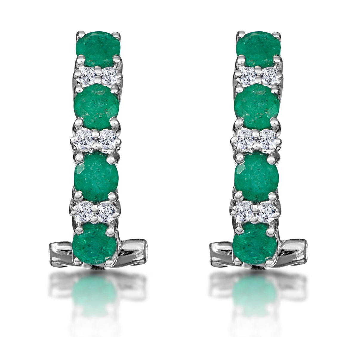 Emerald Earrings Half Huggie With Lab Diamonds Set in 925 Silver